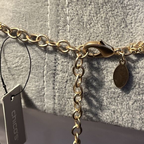 NWT Chico’s Faux Stone Goldtone Tassel Statement Necklace Red Orange - Picture 6 of 9